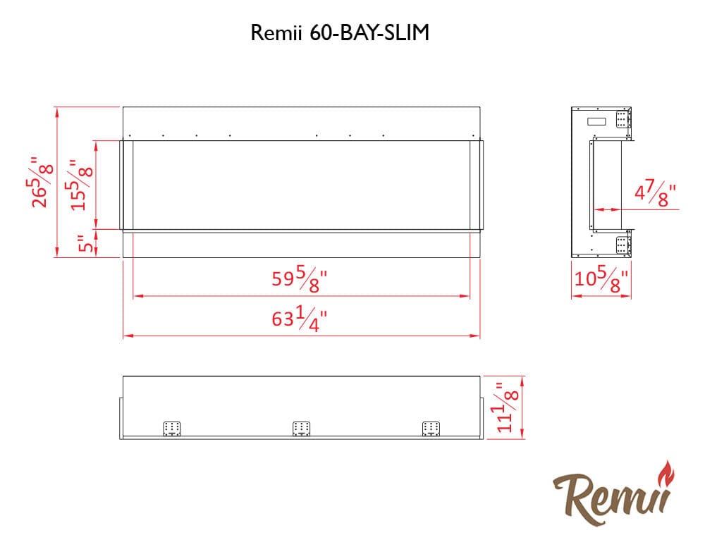 60 - Bay - SLIM – 3 Sided Glass Electric Fireplace - REMII - FireplacesProRemiiElectric Fireplace