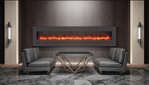 Wall Mount / Flush Mount Electric Fireplace with a Steel Surround and Glass Media - AMANTII