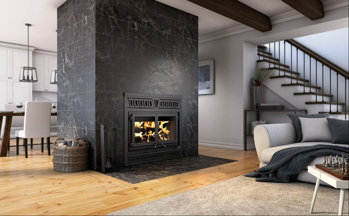 Waterloo Wood Fireplace Accompanied by Four 8" x 36" Chimney Lengths - FP15K - VALCOURT