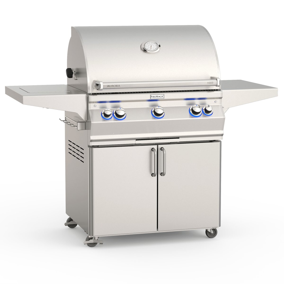 Fire Magic Aurora A660s Portable Grill With Analog Thermometer & Flush Mounted Single Side Burner With Backburner - Natural Gas / Liquid Propane - 75,000 BTU’s - FireplacesProFire MagicFreestanding Grill