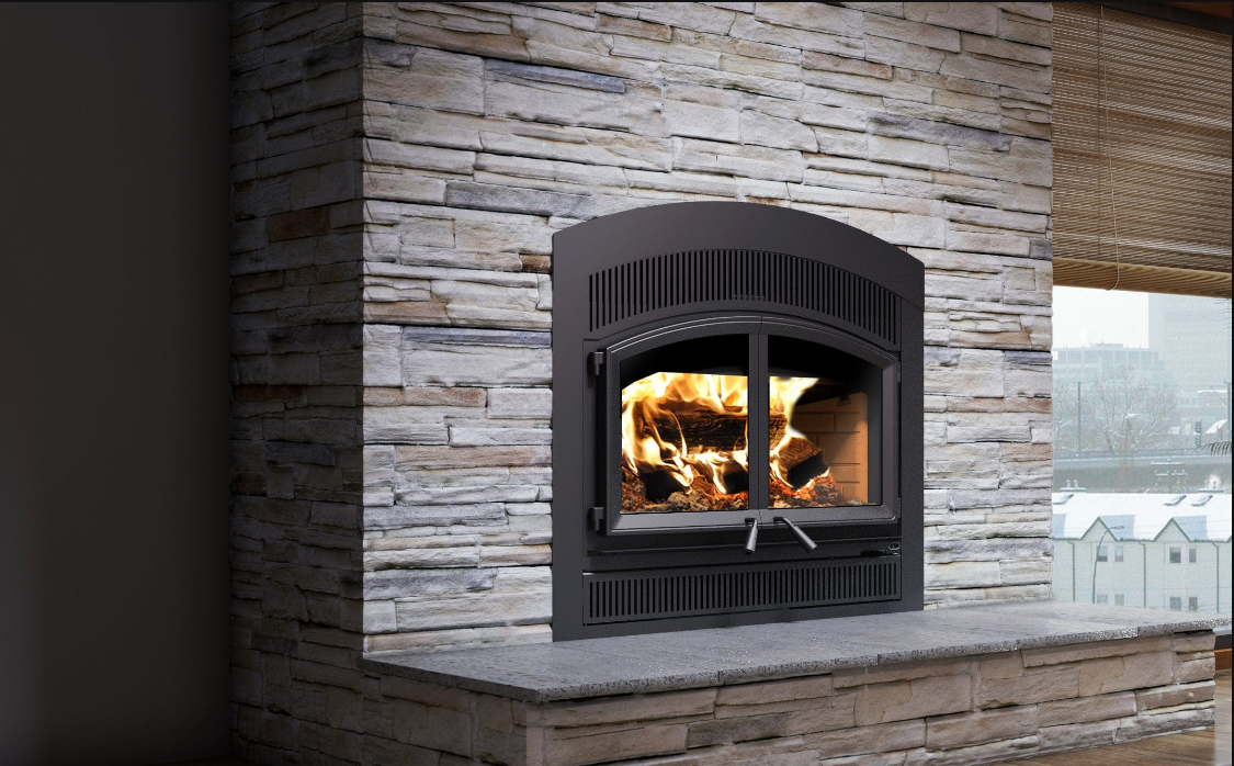 Waterloo Wood Fireplace with Arched Faceplate and Four 8" x 36" Chimney Lengths - FP15AK- VALCOURT